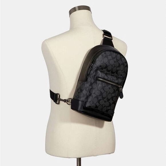 Coach West Pack In Signature Canvas Unisex Backpack Leather Monogram - Picture 3 of 15